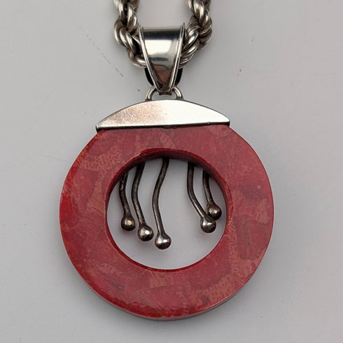 復古紅珊瑚和純銀吊墜,搭配純銀項鍊